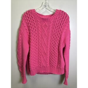 Polo Ralph Lauren Cable Knit Sweater Womens XL Pink Crew Neck Preppy Fisherman